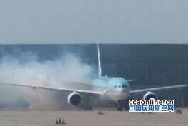 大韩航空航班因故障返航，机场检修时引擎起火