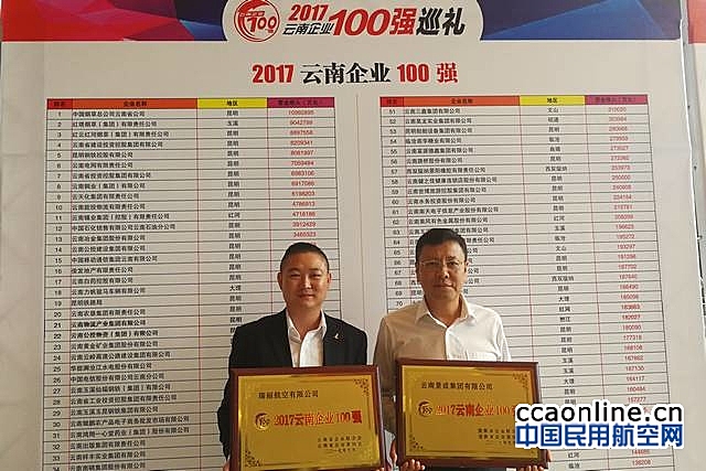 瑞丽航空上榜云南企业100强