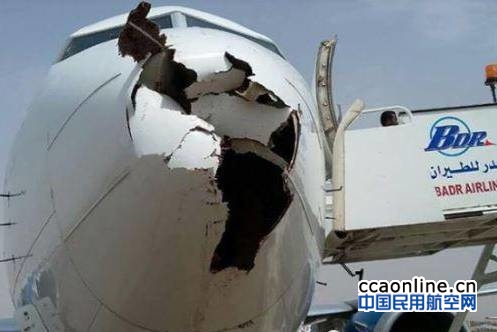 飞机空中遭鸟群撞击受损严重，整流罩被直接击穿