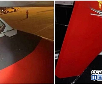 首都航空客机在南京机场发生剐蹭，翼梢小翼受损