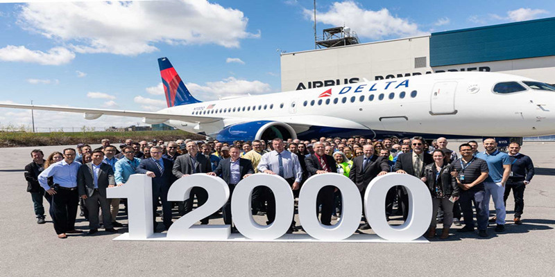 空中客车庆祝其第12000架飞机交付 向达美航空交付一架A220系列飞机
