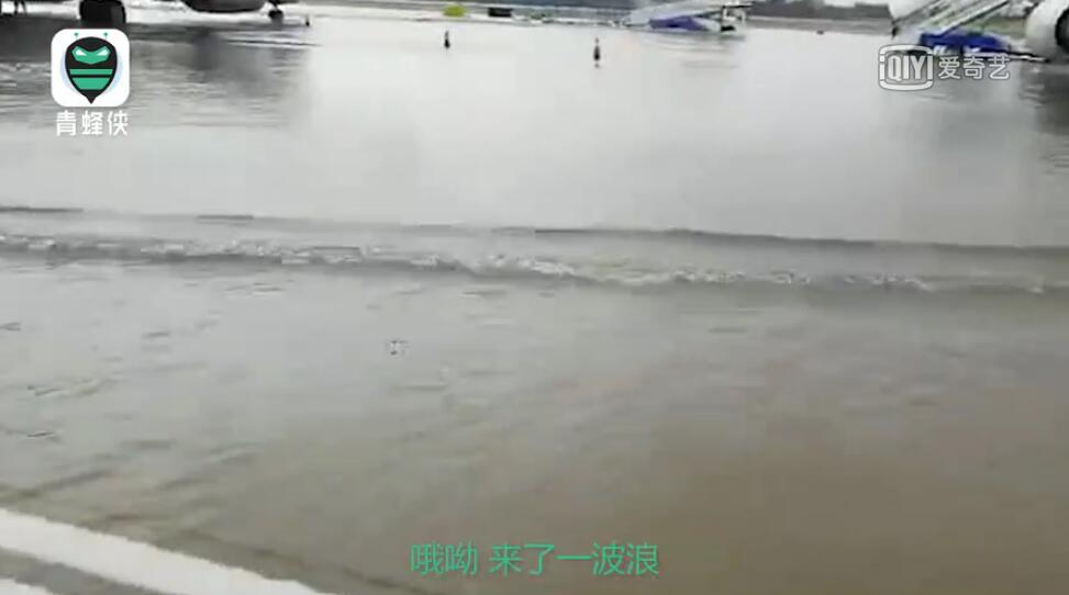 “在机场等一艘船”成真！青岛流亭机场雨后一片汪洋