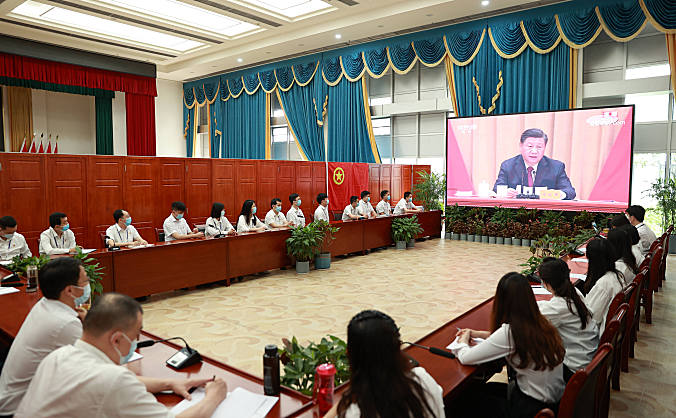 广西空管分局集中观看习近平总书记在庆祝中国共产主义青年团成立100周年大会的重要讲话