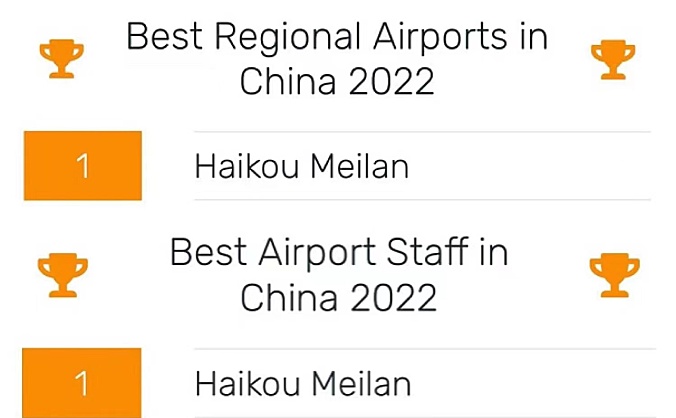 海口美兰机场荣获SKYTRAX中国区“最佳区域机场”“最佳机场员工”双项大奖