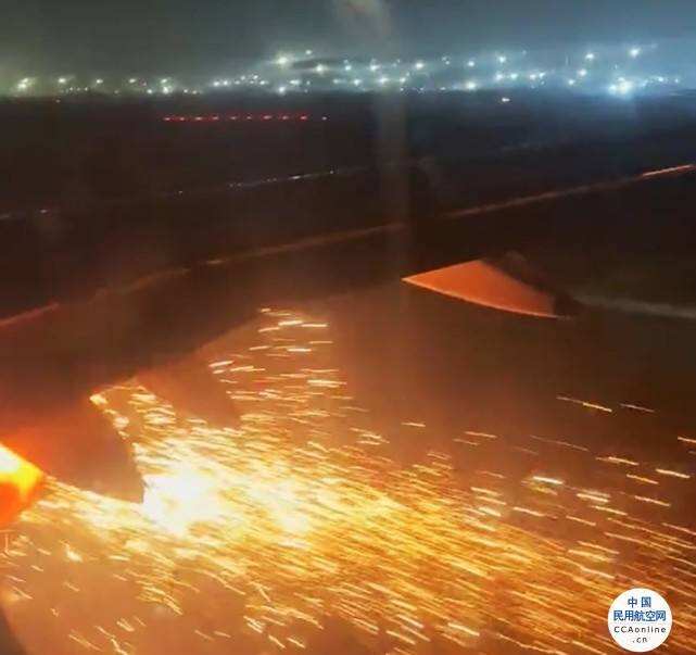 印度一客機起飛過程中發動機起火，火花四射，新德里國際機場進入臨時緊急狀態