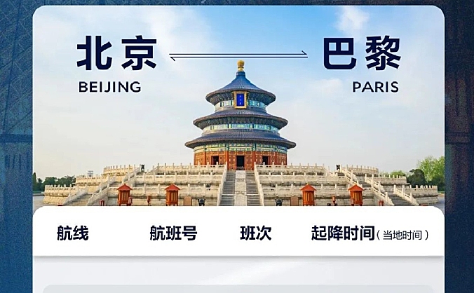 北京、上海、香港直飞法国航班恢复至每日一班