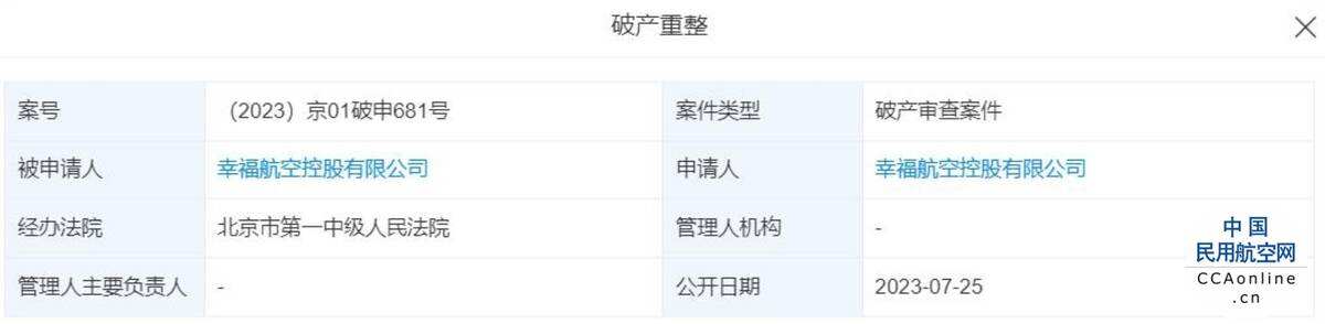 幸福航空前股东——幸福航空控股破产重整