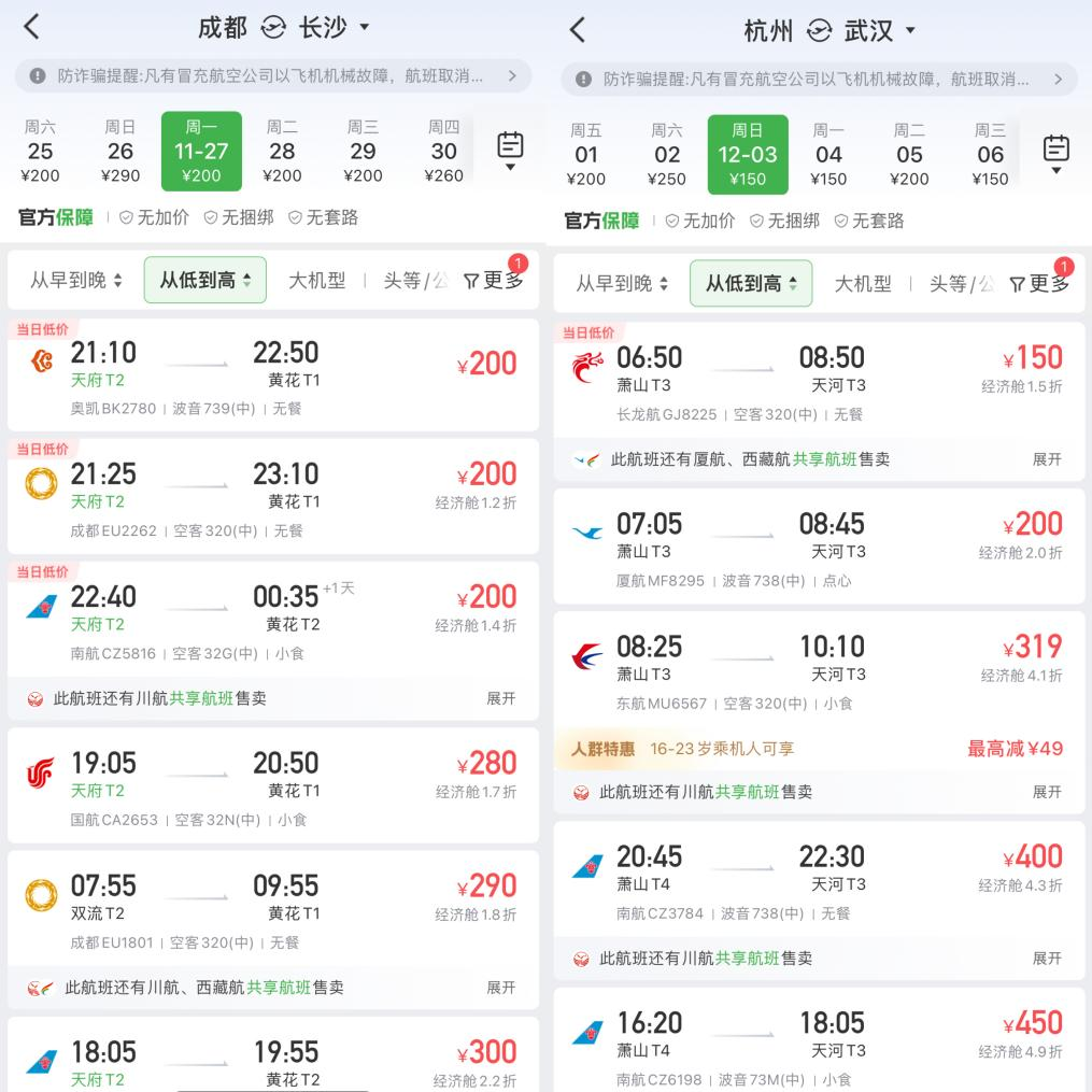 12月國內機票均價590元?錯峰出游正當時