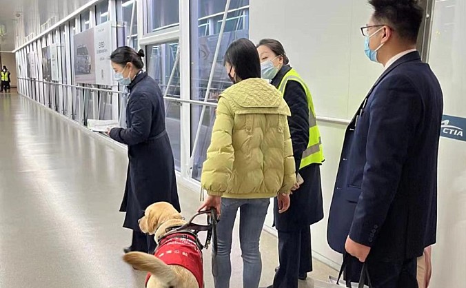 你是我的“眼”——东航四川分公司地服部保视障旅客及导盲犬“连二锦”顺利登机