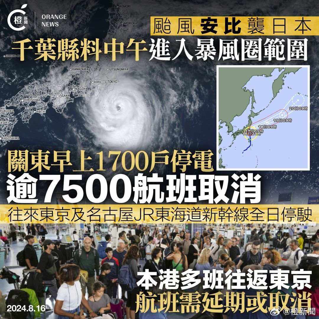 臺風(fēng)安比逼近日本，多班往返東京航班需延期或取消
