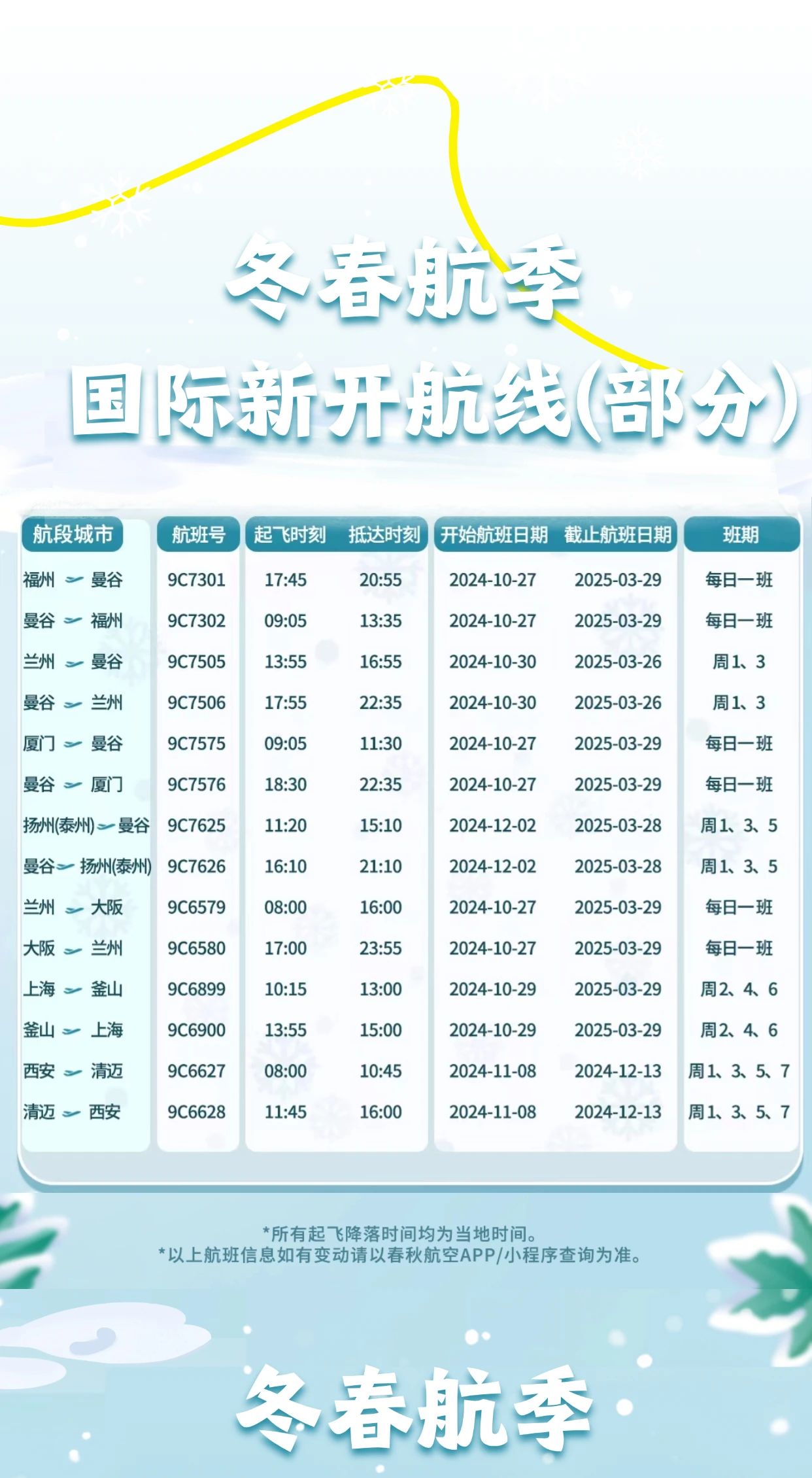 春秋航空2024-2025冬春航季新开航线(部分)一览