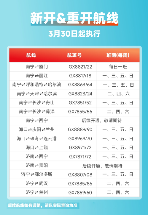 北部灣航空夏秋航線上新