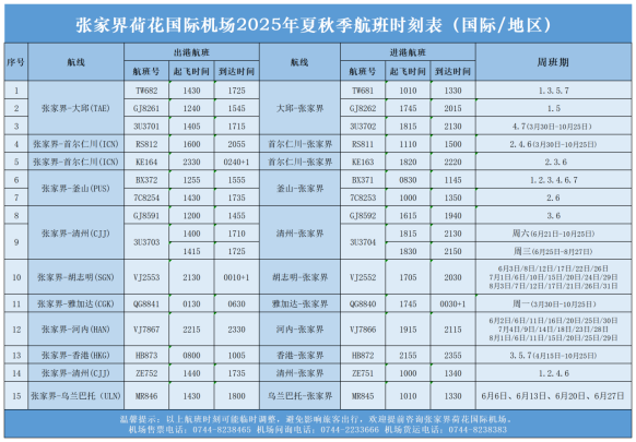暑期张家界机场增开加密航线（附夏秋季航班时刻表）