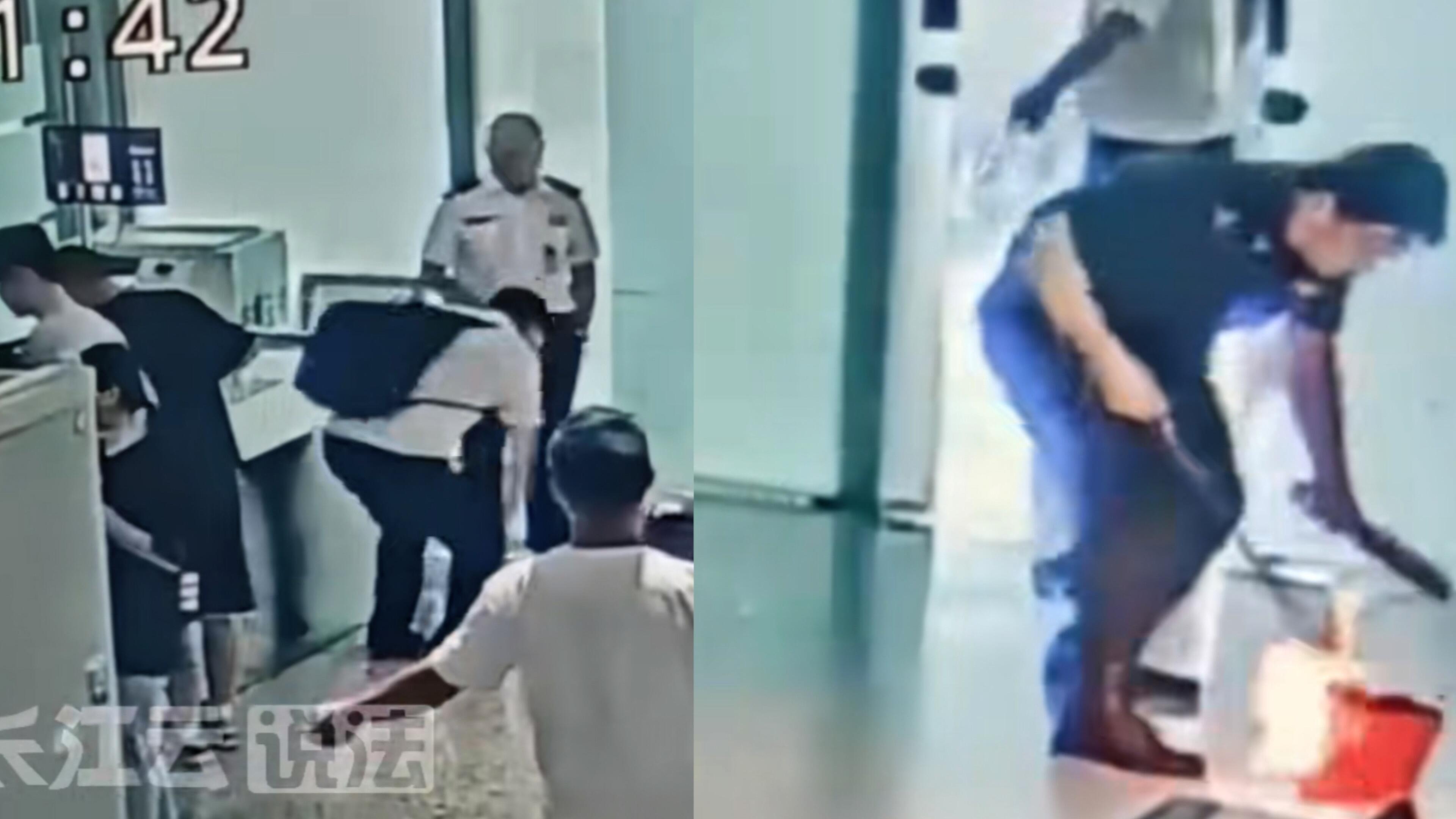 男子机场过安检被拦 怒砸充电宝瞬间起火