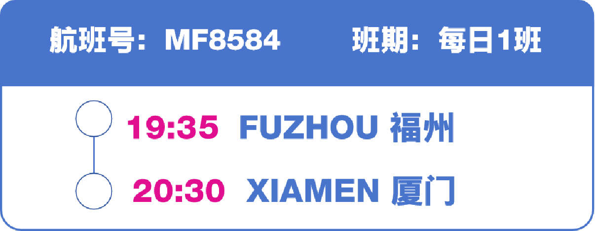 9月8日起，厦航恢复厦门⇋福州航线