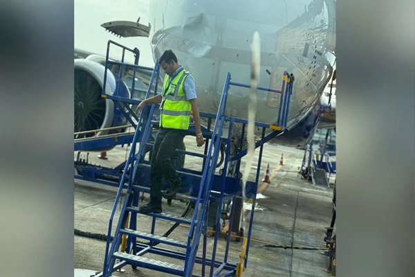 靛蓝航空一航班遭遇鸟击 机头被撞坏