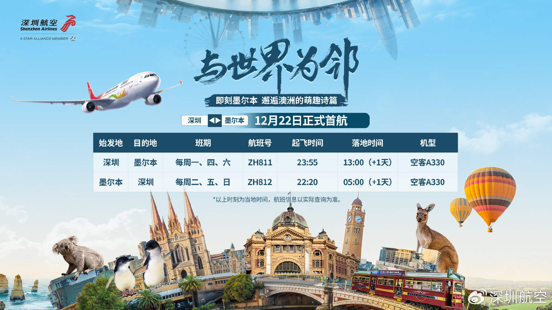 深航首条澳大利亚航线启航