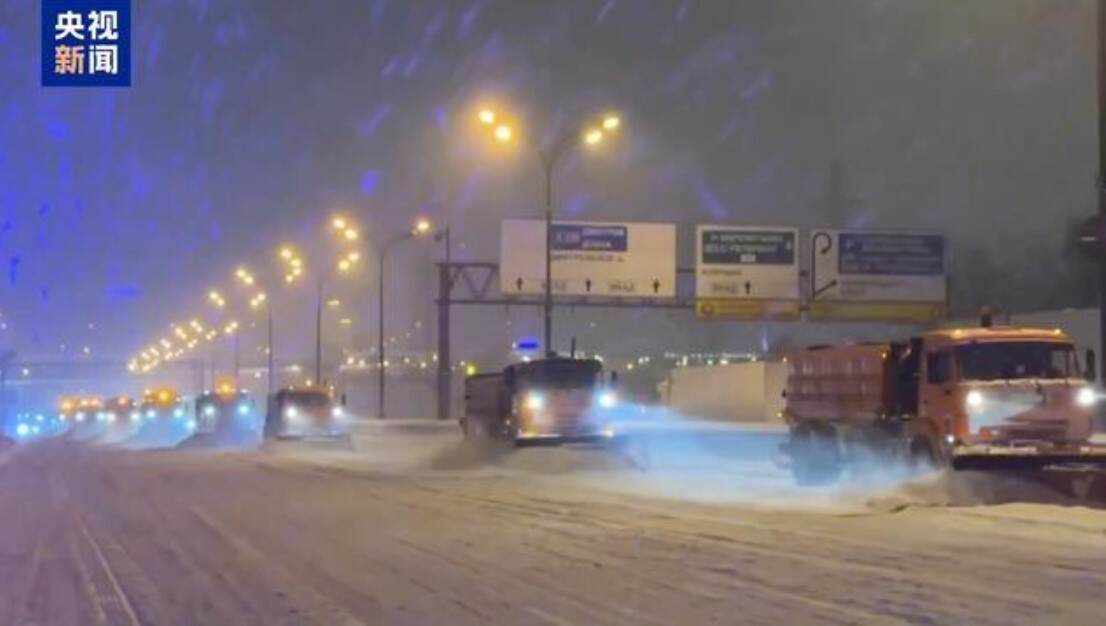 俄罗斯莫斯科遭遇强降雪天气 航空交通受影响
