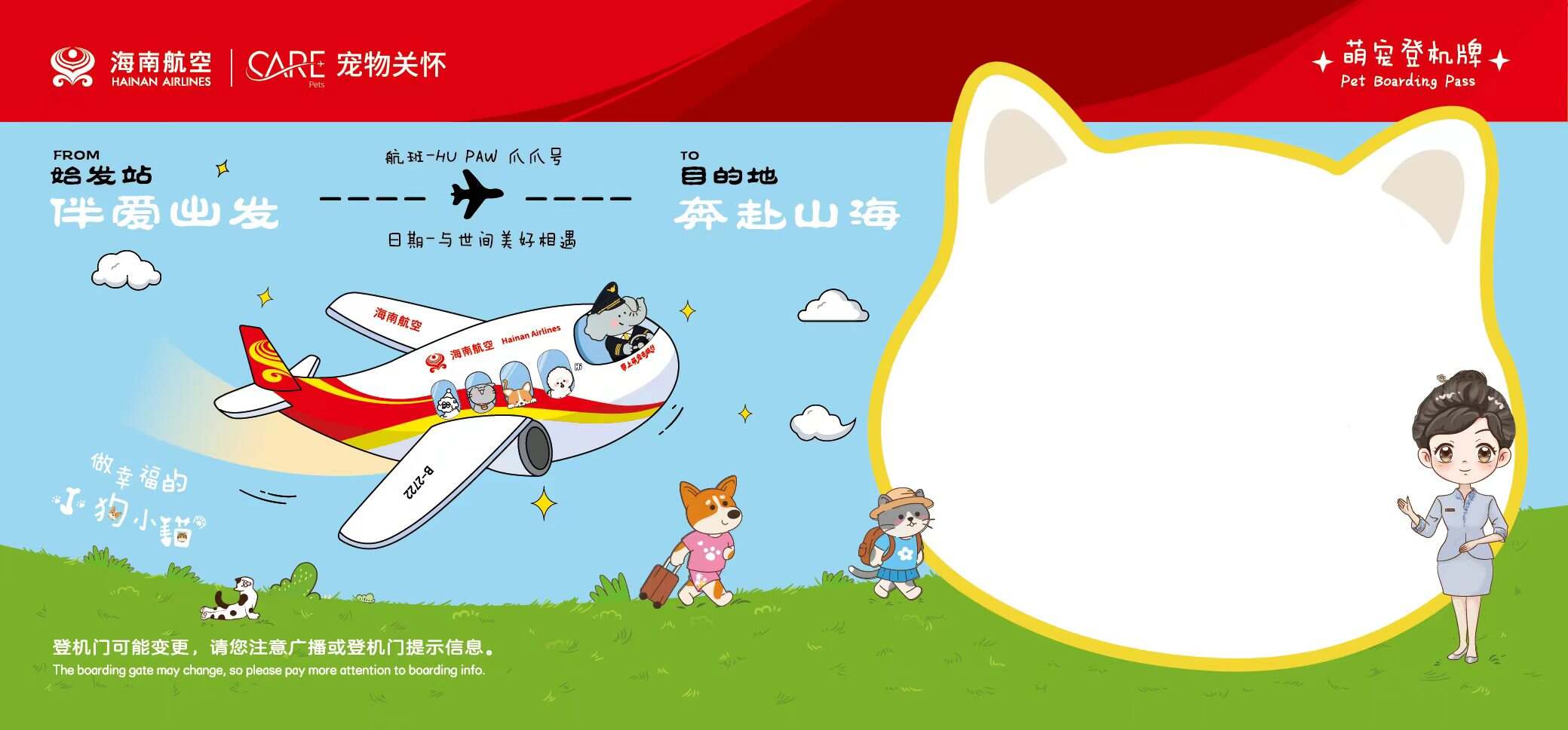 海南航空宠物进客舱服务再升级,萌宠专属纪念登机牌温情亮相