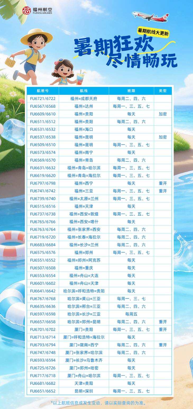 新海航福州航空2026年暑运航线优化布局加密重开多城航班 助力夏日出行