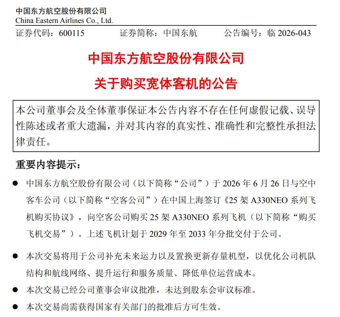 东航官宣购买25架A330NEO