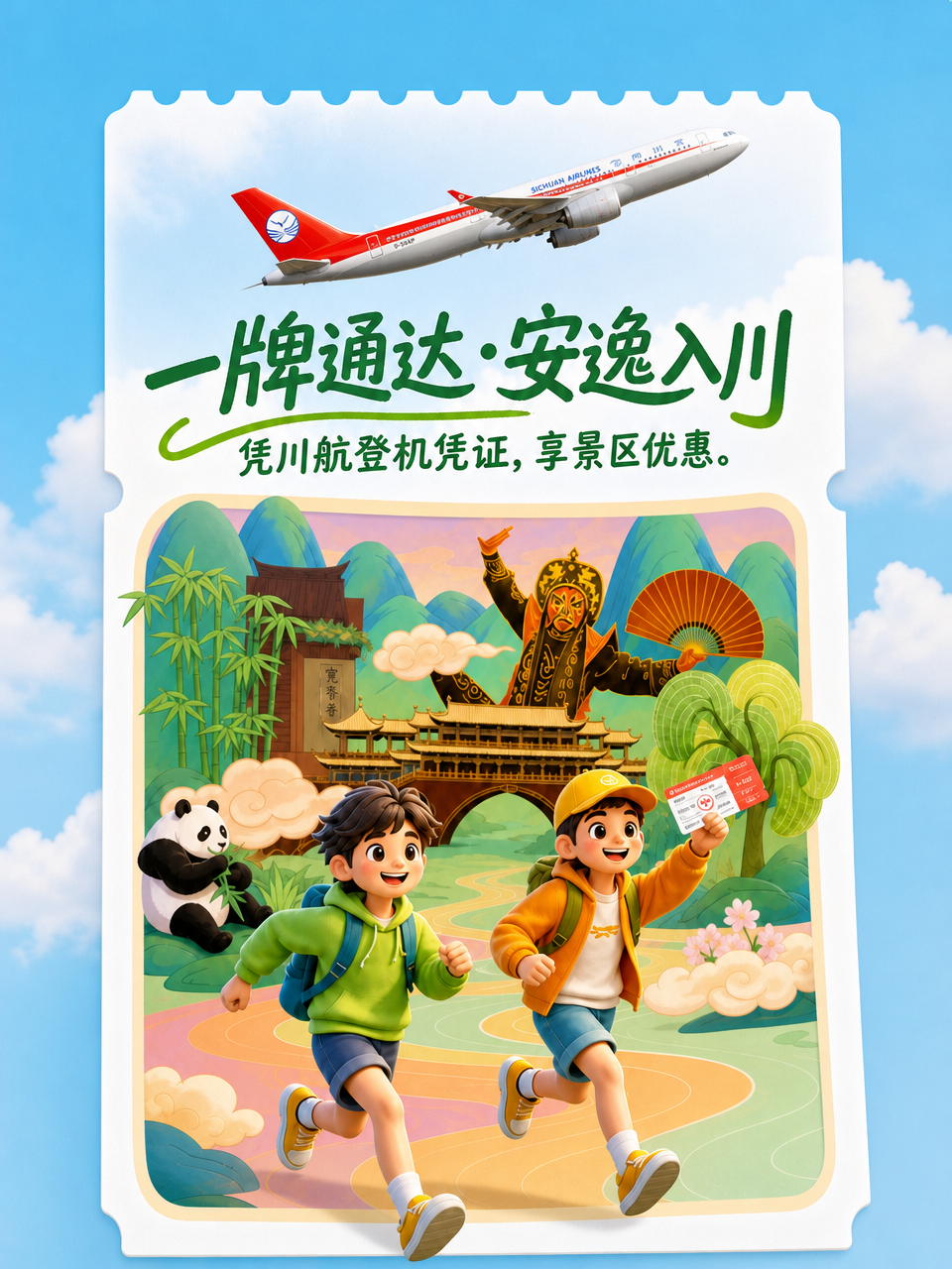 一牌通达·安逸入川 乘川航抵川,凭登机牌可享四川省内50家景区门票优惠