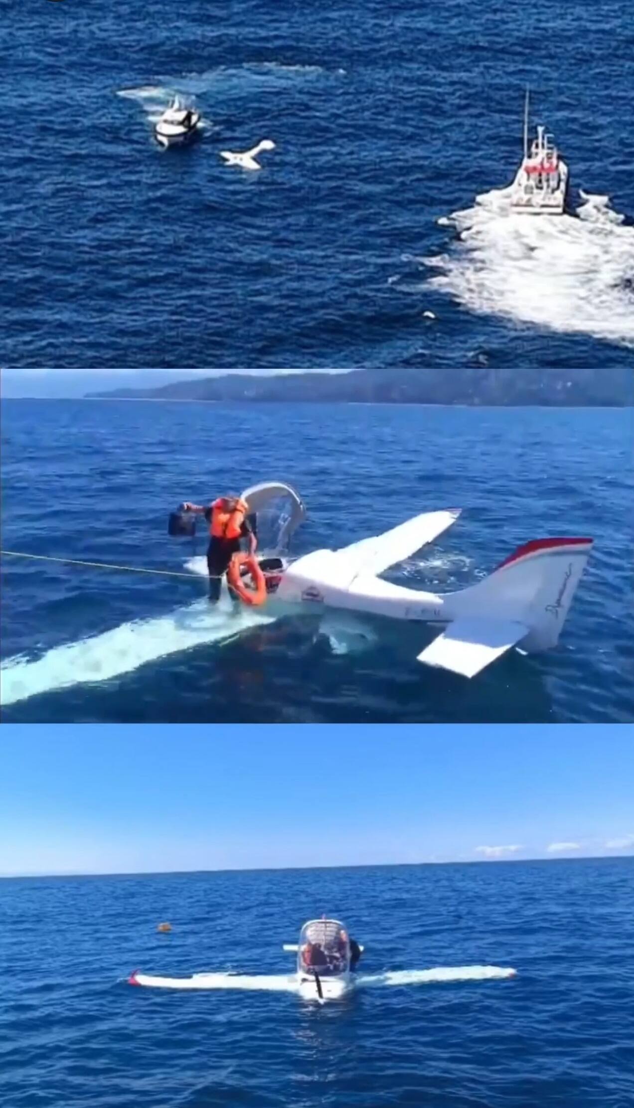 一架小型飞机在里泽外海迫降